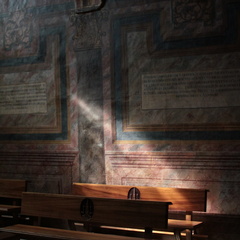 Cordoba / Cordoue - Rayon de lumière sur un banc de la cathédrale